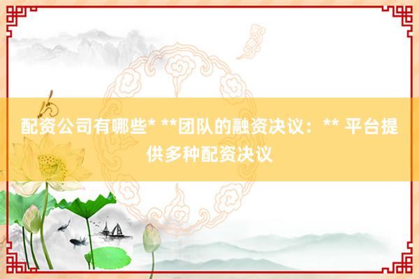 配资公司有哪些* **团队的融资决议：** 平台提供多种配资决议