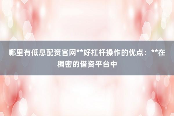 哪里有低息配资官网**好杠杆操作的优点：**在稠密的借资平台中
