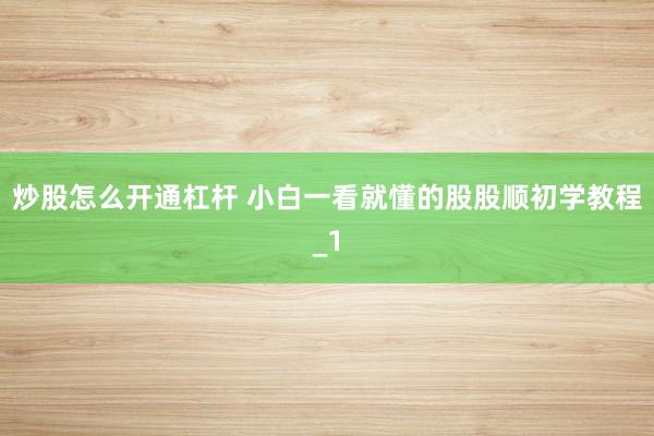 炒股怎么开通杠杆 小白一看就懂的股股顺初学教程_1