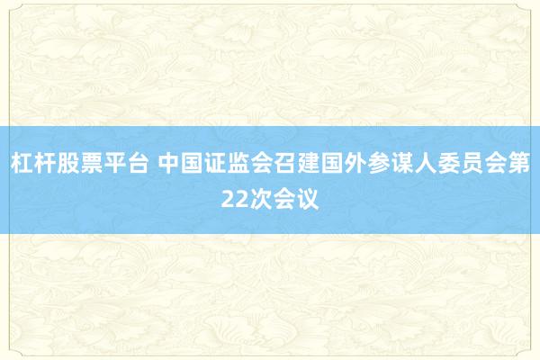 杠杆股票平台 中国证监会召建国外参谋人委员会第22次会议