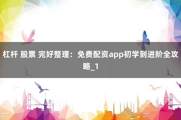 杠杆 股票 完好整理：免费配资app初学到进阶全攻略_1